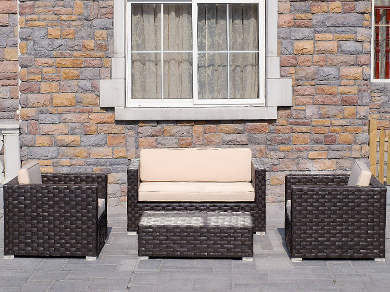 Geniş Rattan Dokuma Kanepe Seti, Açık Boş Zamanlı Kanepe, 4pcs Açık Mekan Mobilyaları YQR-124C