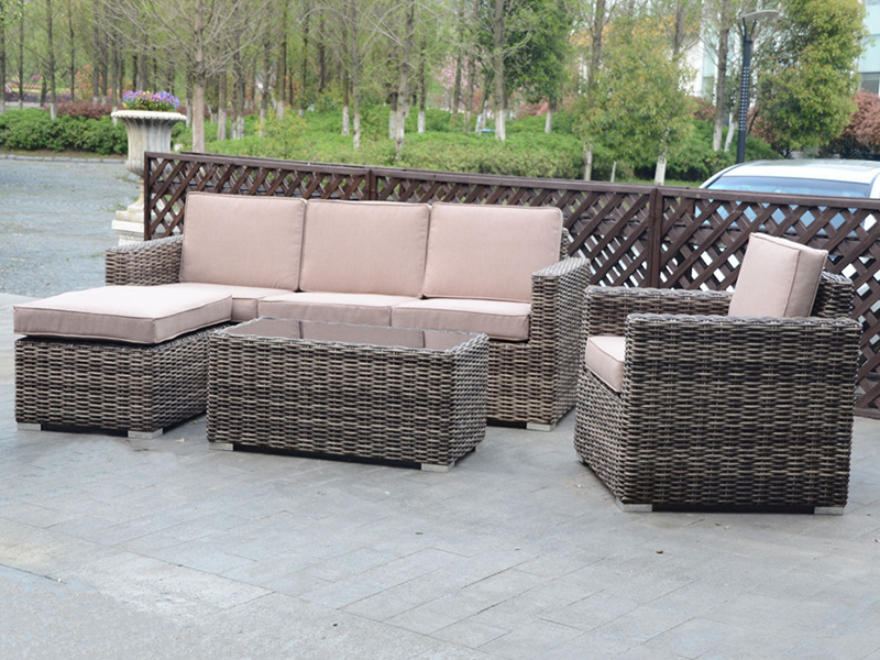 Açık rattan kanepe, alüminyum kanepe, yarım yuvarlak rattan el dokuma kanepe seti, Lounge Sofa YQR-396B